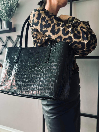 Taske Croco Black leather - VIAMAJA.DK