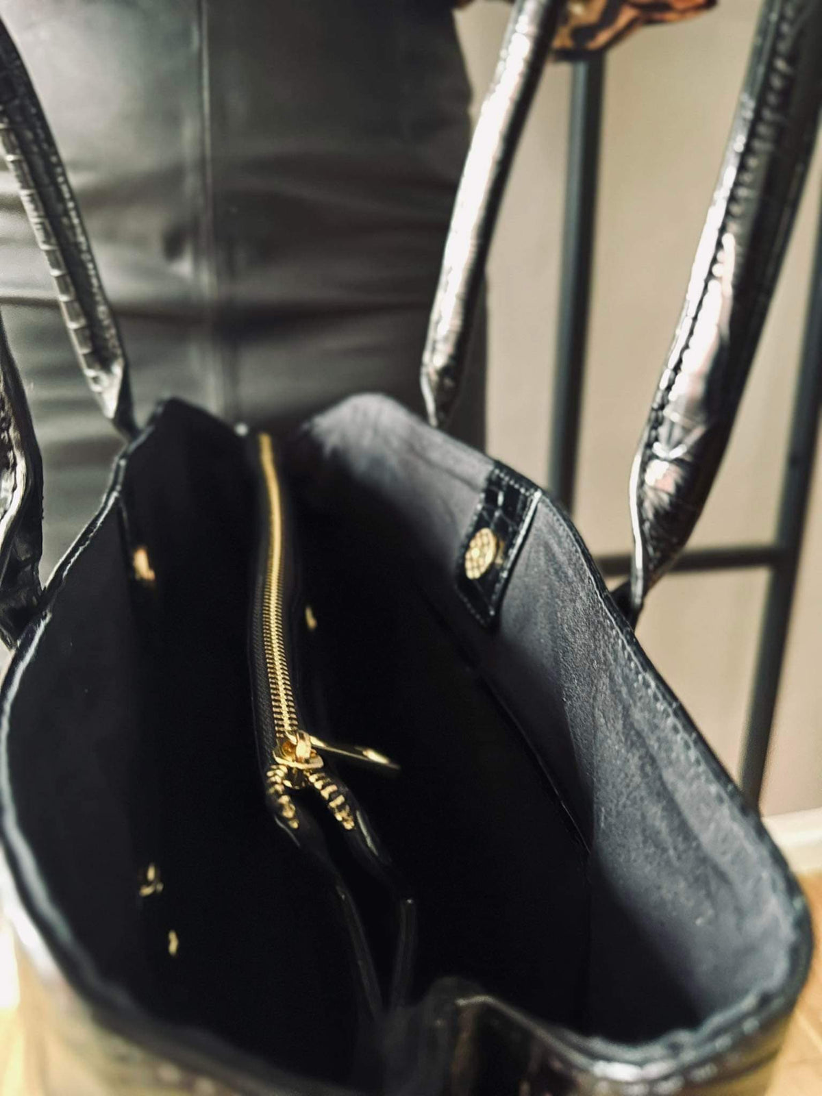 Taske Croco Black leather - VIAMAJA.DK
