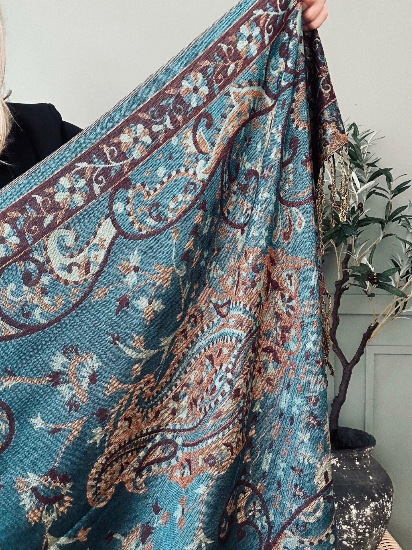 Tørklæde Paisley – Petroleum - VIAMAJA.DK