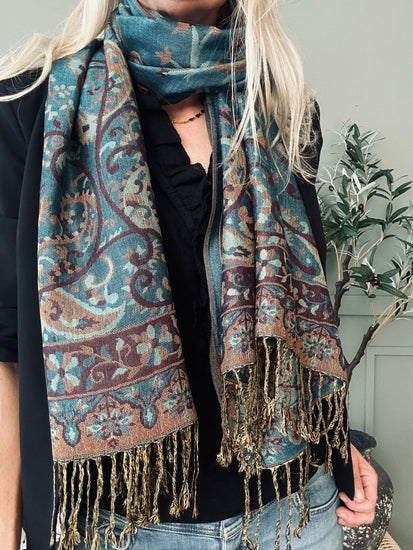 Tørklæde Paisley – Petroleum - VIAMAJA.DK