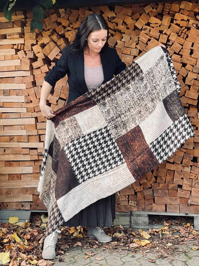 Tørklæde - patchwork brown - VIAMAJA.DK