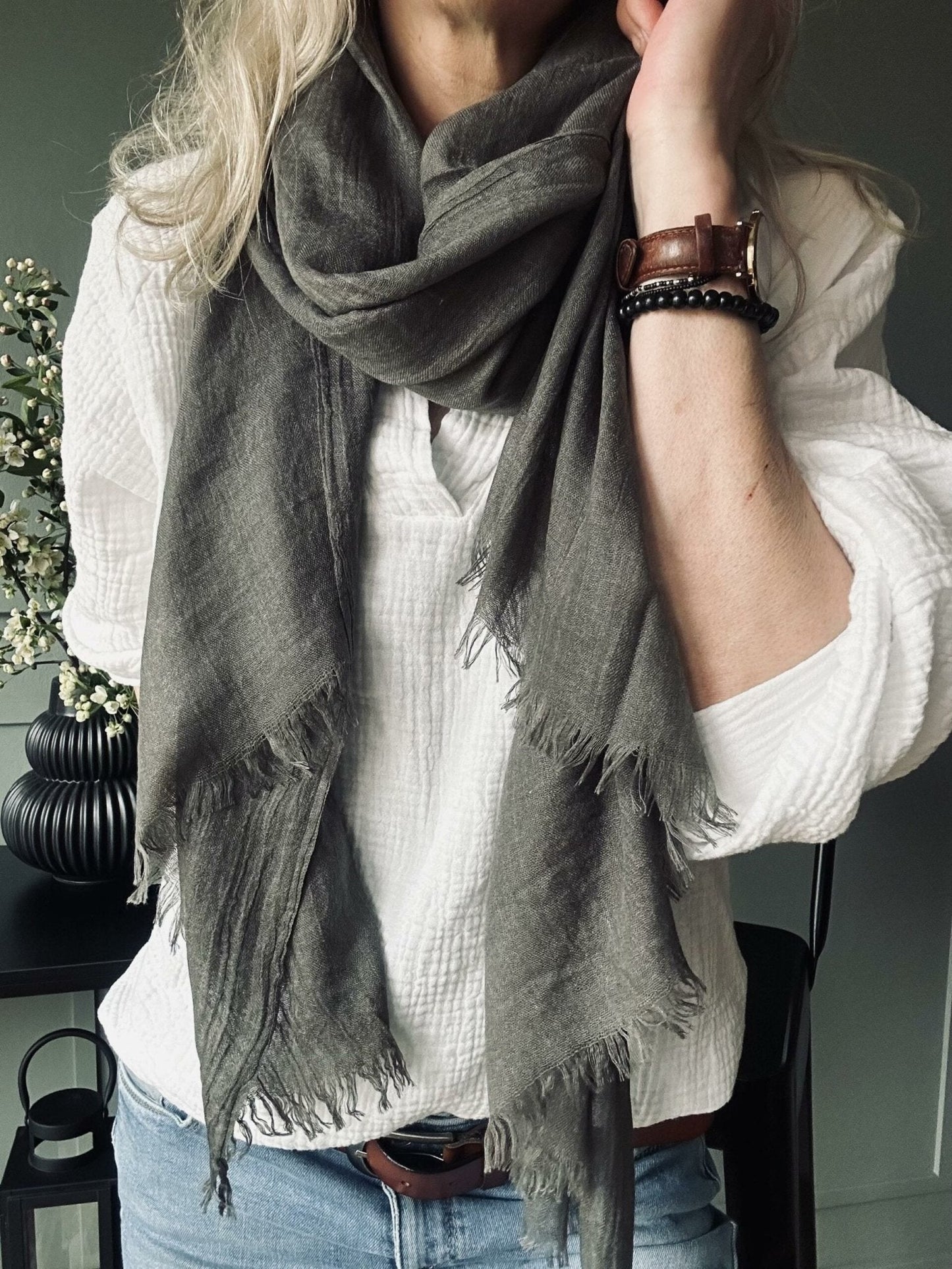 Tørklæde Simple dark olive - VIAMAJA.DK