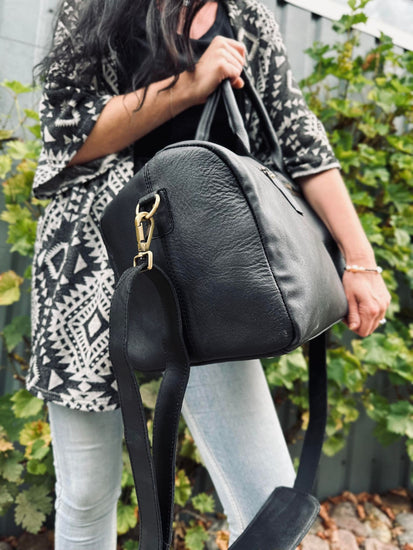 Weekendtaske - Black leather - VIAMAJA.DK